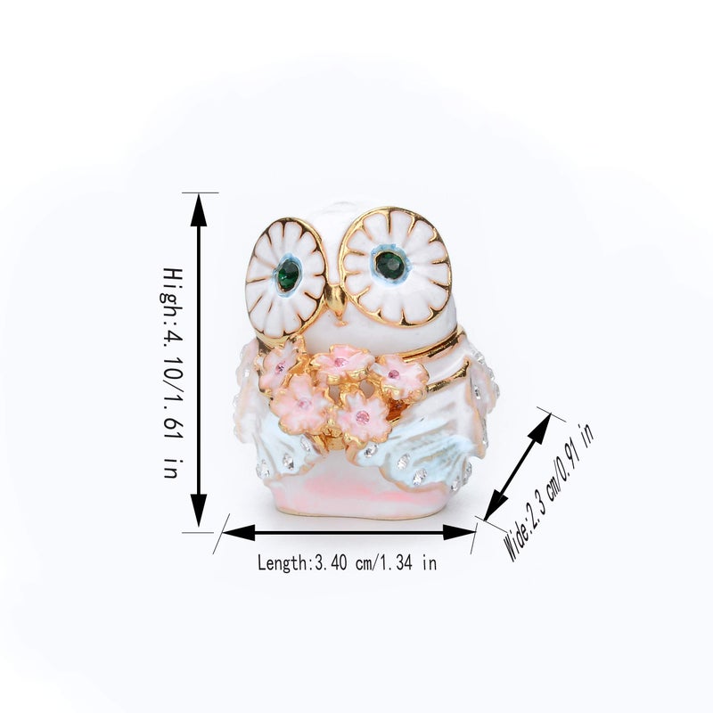 Furuida Cute Big Eyes Owl Holding Pink Bouquet Trinket Box with Hinged Classic Animal Ornaments Unique Gift for Family - Image 3